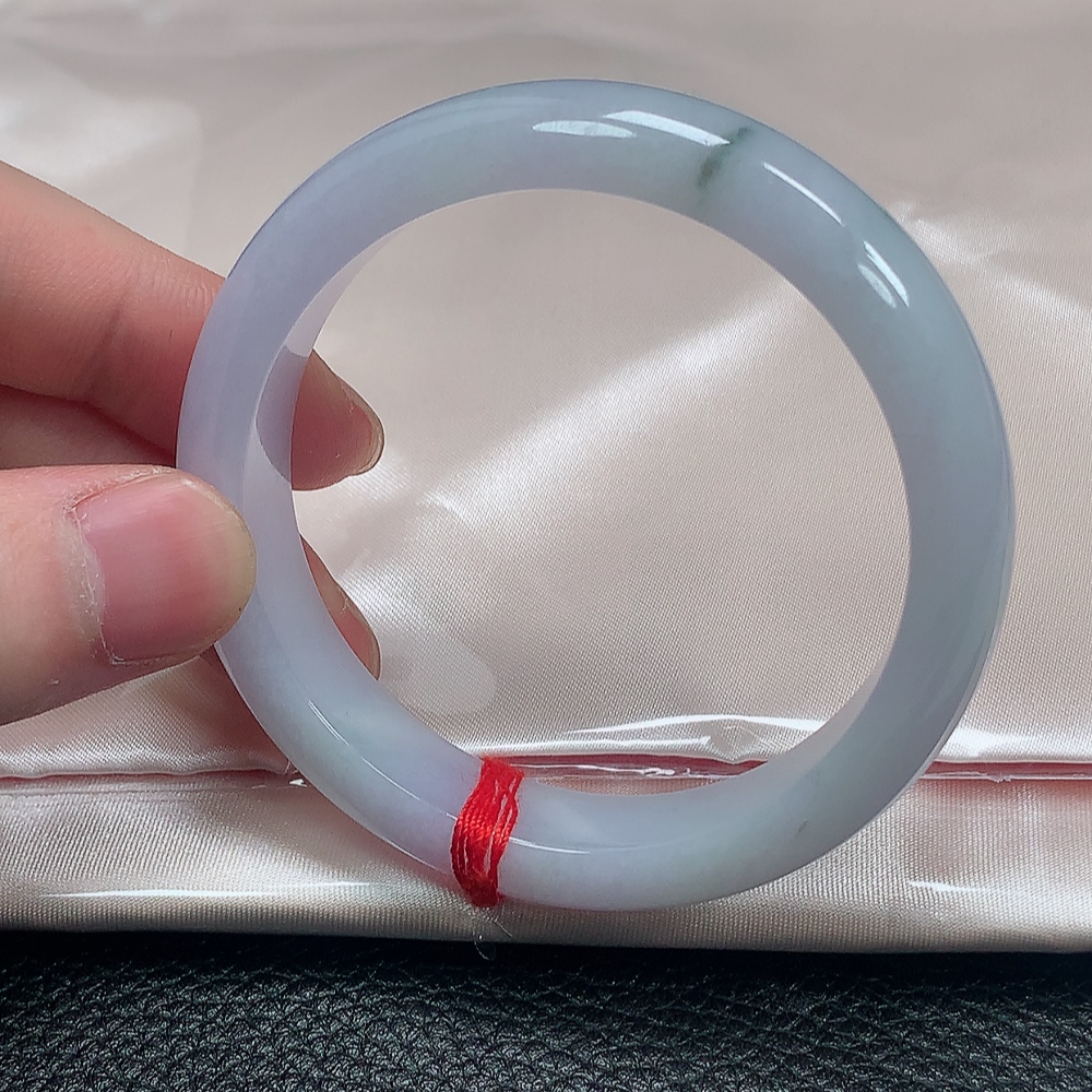 天然缅甸A货翡翠57圈胶质感紫罗兰正圈手镯（A602#）