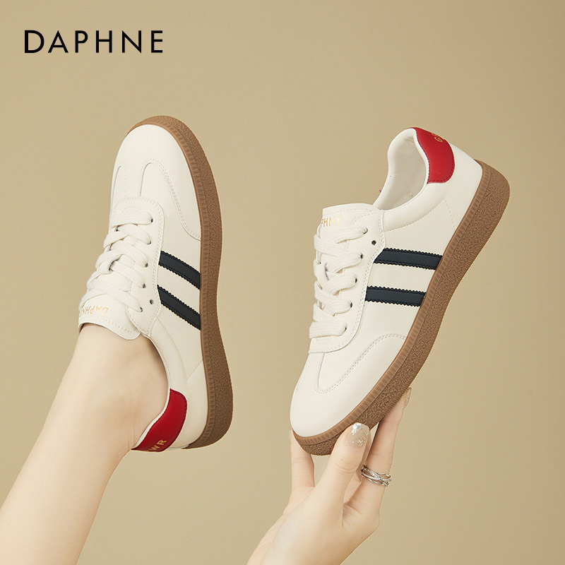 达芙妮德训板鞋女2025新款春秋平底系带运动小白鞋软底低帮休闲鞋