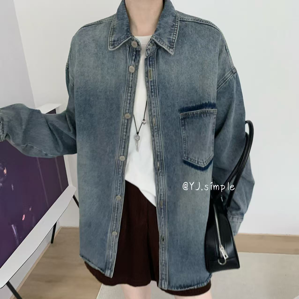 YJ#6329秋季福利高品质宽松大版牛仔外套，衣长：71cm