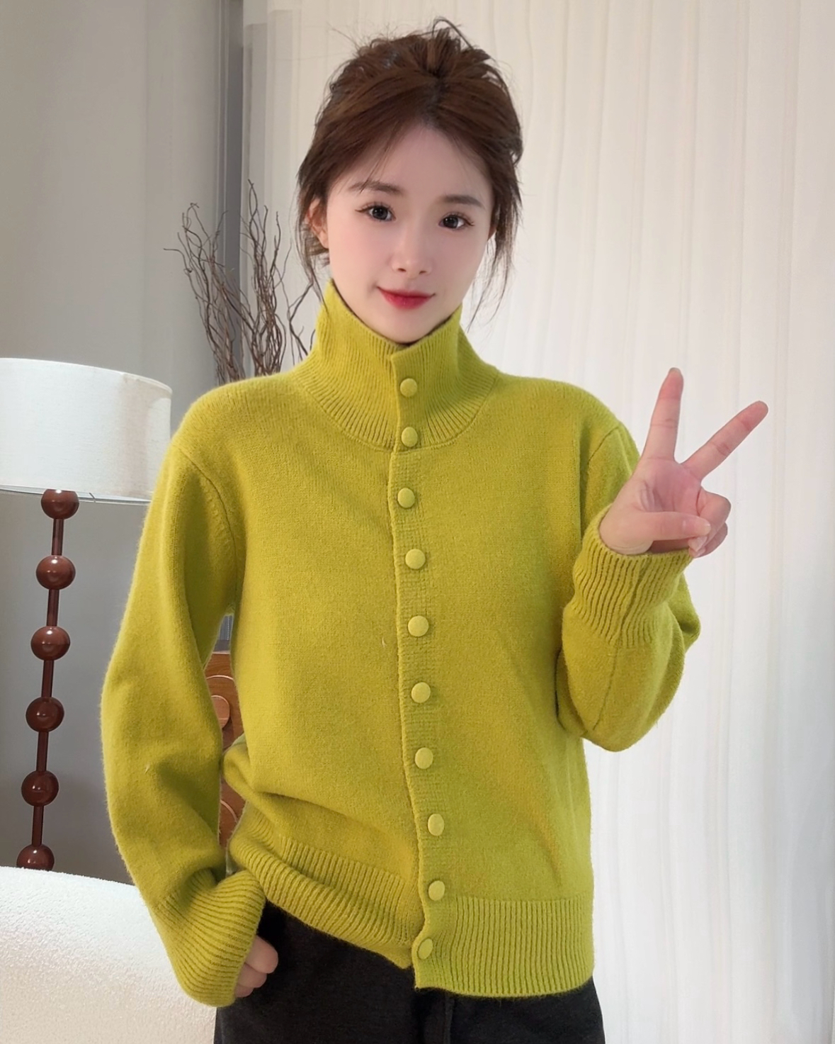 2025慵懒风毛衣外套女秋冬新款韩系简约宽松立领针织开衫上衣