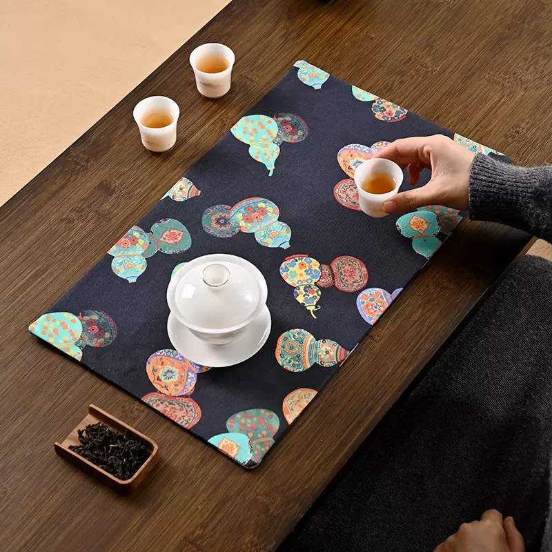 新中式双层葫芦加厚双面干泡席茶席茶几垫47×27cm
