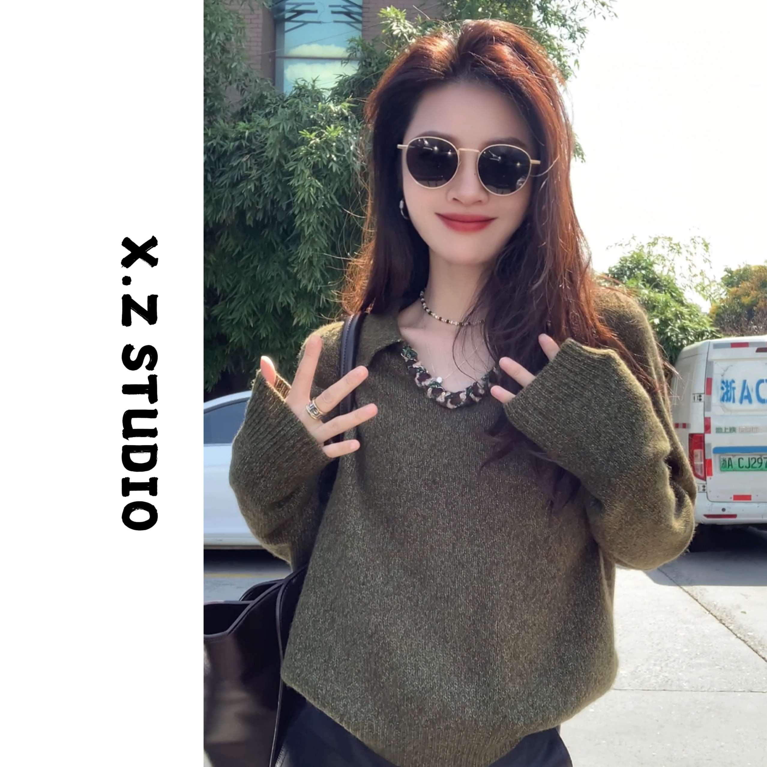 X.ZHEN【v领毛针织】洋气衣服女纯欲慵懒风毛衣出游独特漂亮小衫