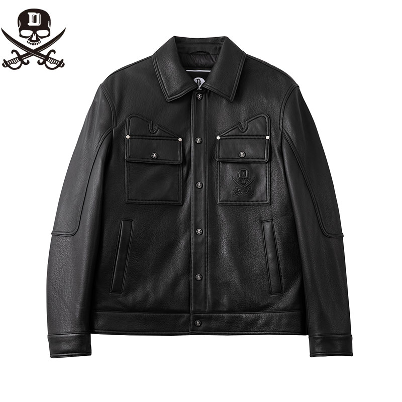 DAA253513-1双刀男秋冬新款夹克男士皮衣新西兰进口山羊皮翻领