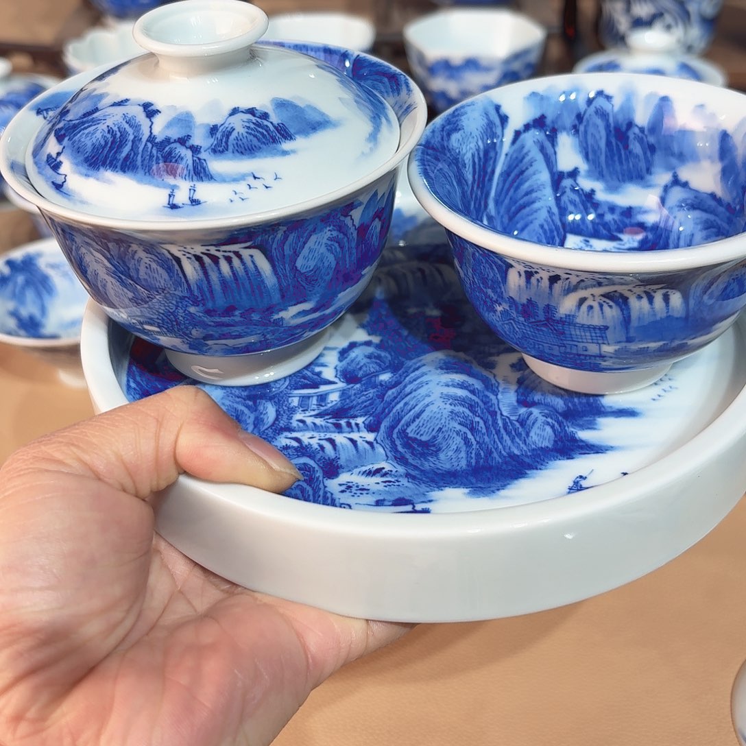 水***气景德镇纯手绘三件套