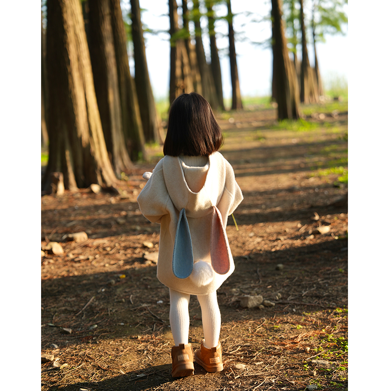 AnyinGirl【双耳兔】宝宝大衣儿童双面羊毛手工缝制外套高端童装