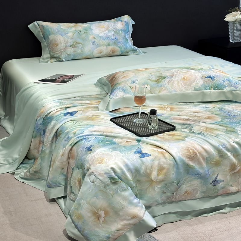 【春野】蓝绿夏凉被四件套可机洗裸睡空调被子数码印花凉感夏被