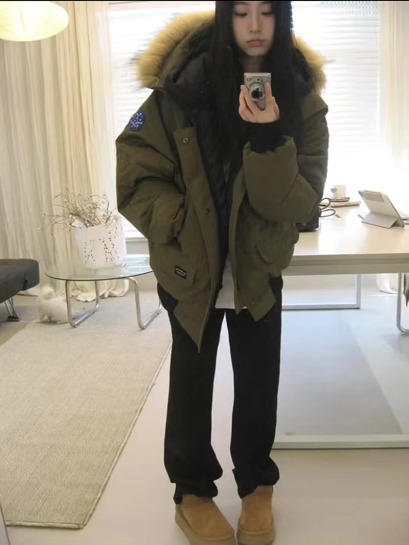 美式新款工装派克服大毛领宽松加厚连帽棉服小个子冬季外套