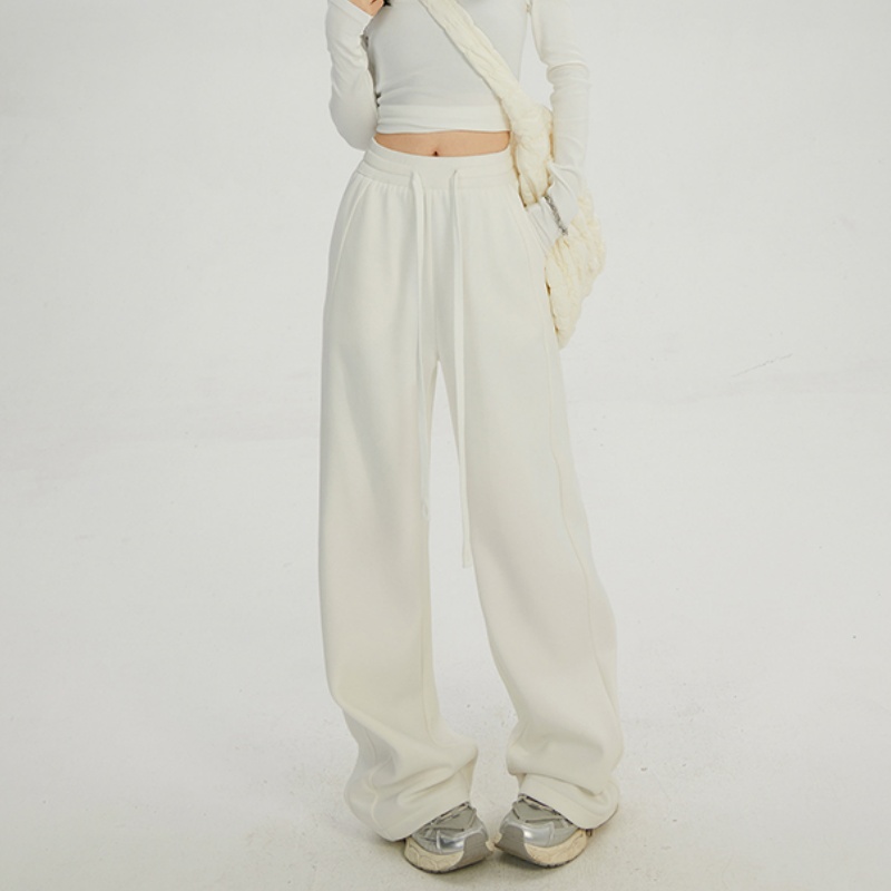 POYZ美式复古白色高腰宽松阔腿裤女日常百搭休闲运动直筒休闲裤