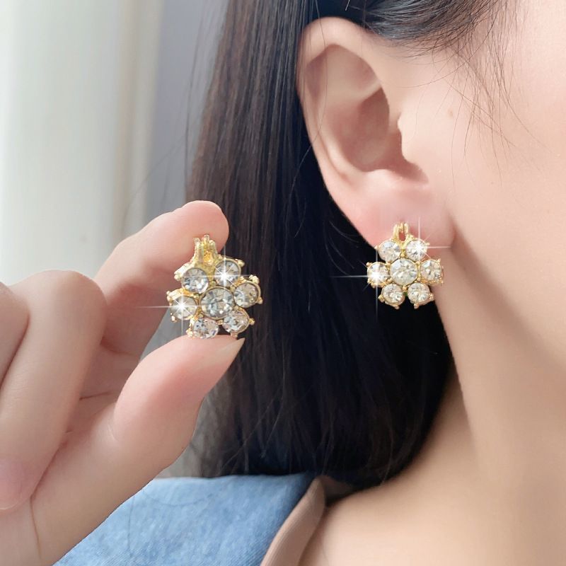 合金耳饰 双面镶钻水晶花耳环女时尚闪亮简约精致小众耳饰R074