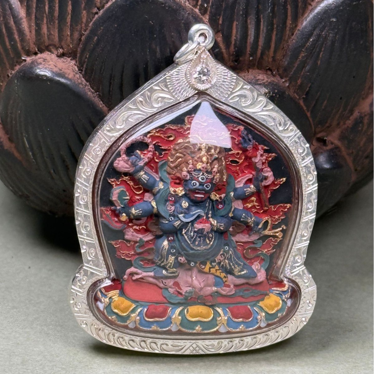 钨金皮质吊坠 大黑天新非遗彩绘手绘擦擦手工皮壳唐卡吊坠项链挂