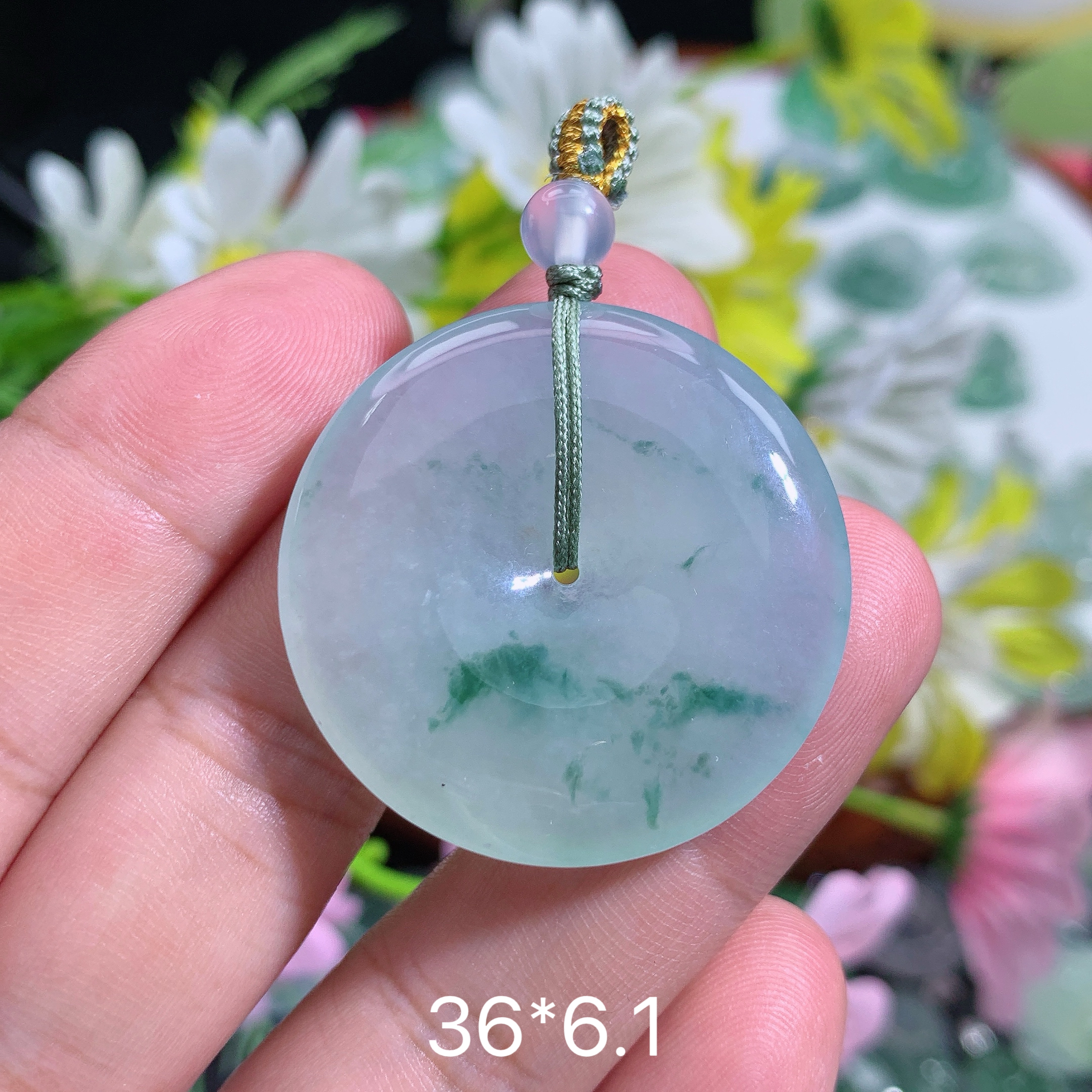 缅甸天然翡翠A货冰种飘花平安扣吊坠品气质百搭精美玉石精致雕刻