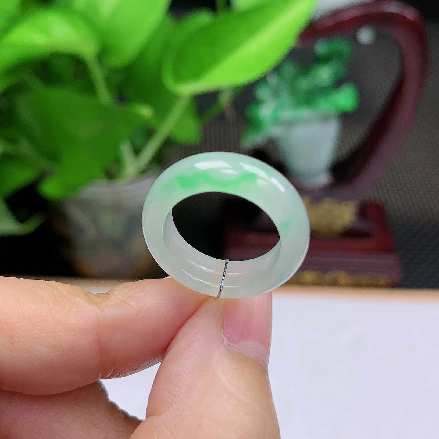 A00273天然缅甸翡翠A货冰种飘阳绿戒指玉石戒圈10圈内径15.4mm