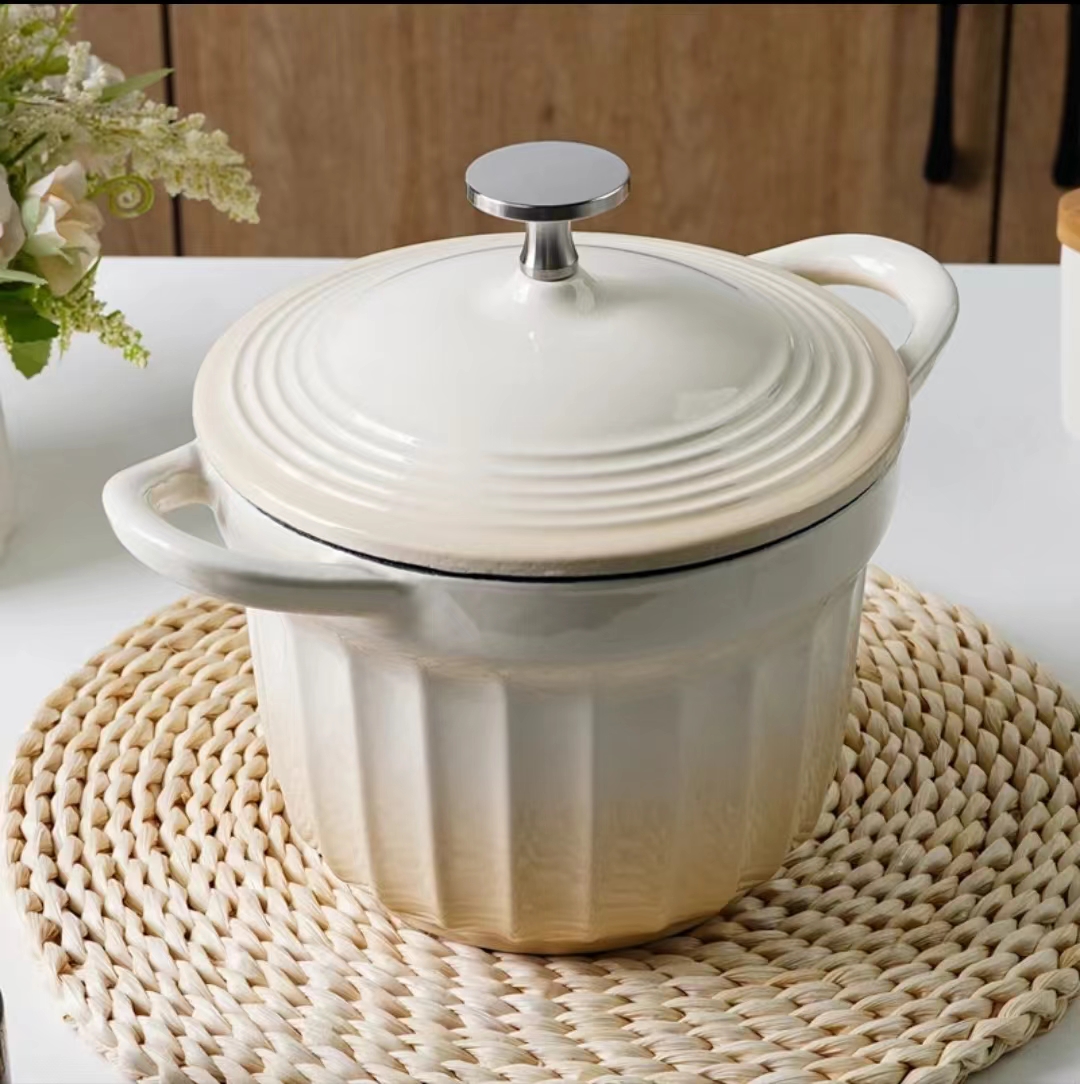 （微瑕）小幸福16cm铸铁珐琅时光奶酪白饭釜炖煮焖饭锅