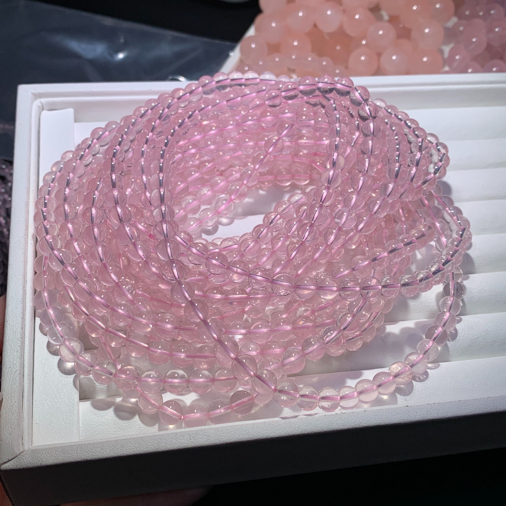 天然六芒星莫粉多圈手链   冰透  浅色 