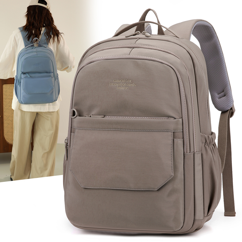 COLORFUL FOX新款多口袋高级感大容量旅行双肩包纯色梵高素绣1222