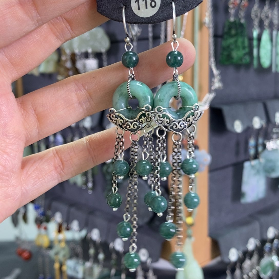 翡翠耳饰银S925镶嵌｜****｜X70