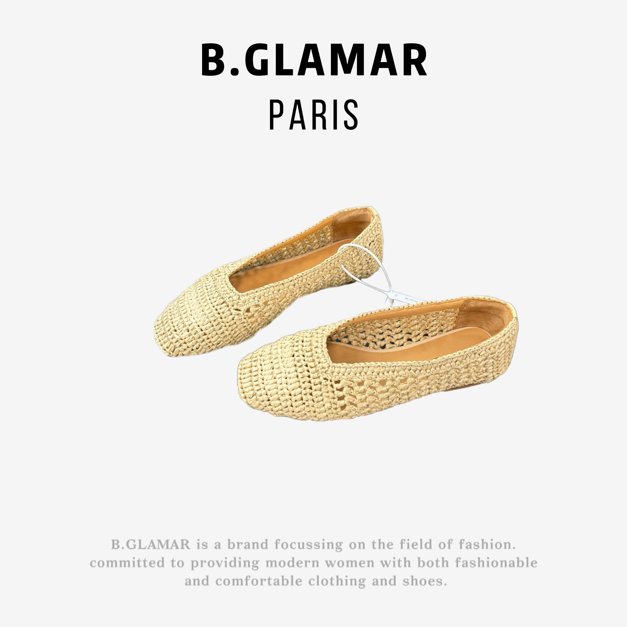 B.Glamar｜ “拉菲草编织” 平底浅口复古时尚单鞋 24035