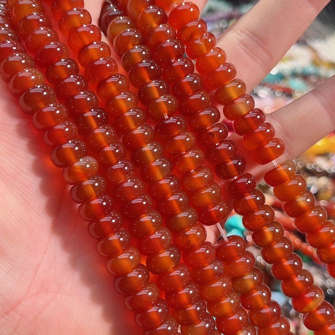 玛瑙/玉髓合金珠宝半成品红玛瑙算盘一条10mm