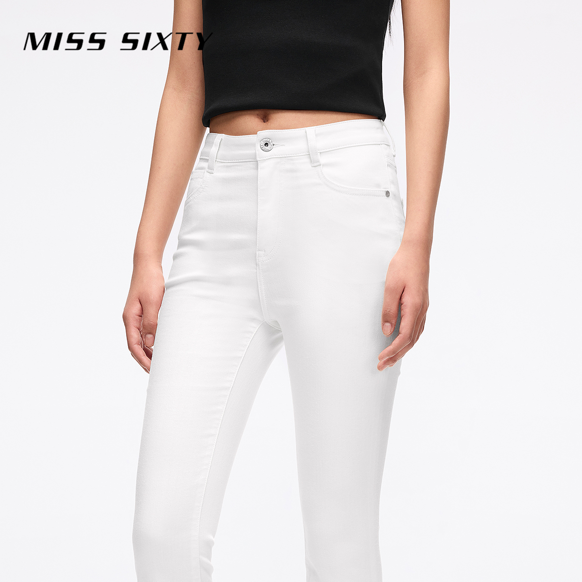 【妙妙专属】Miss Sixty2025新款牛仔裤女白色含醋酸微喇叭长