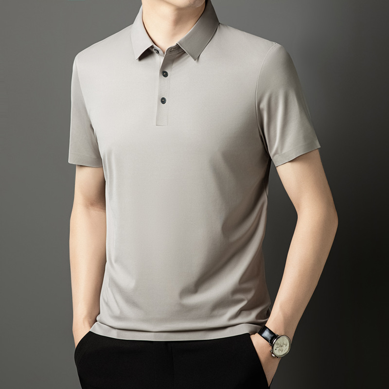 【悠悠专属】夏季新款男士桑蚕丝T恤POLO衫休闲百搭短袖 2425# 米杏