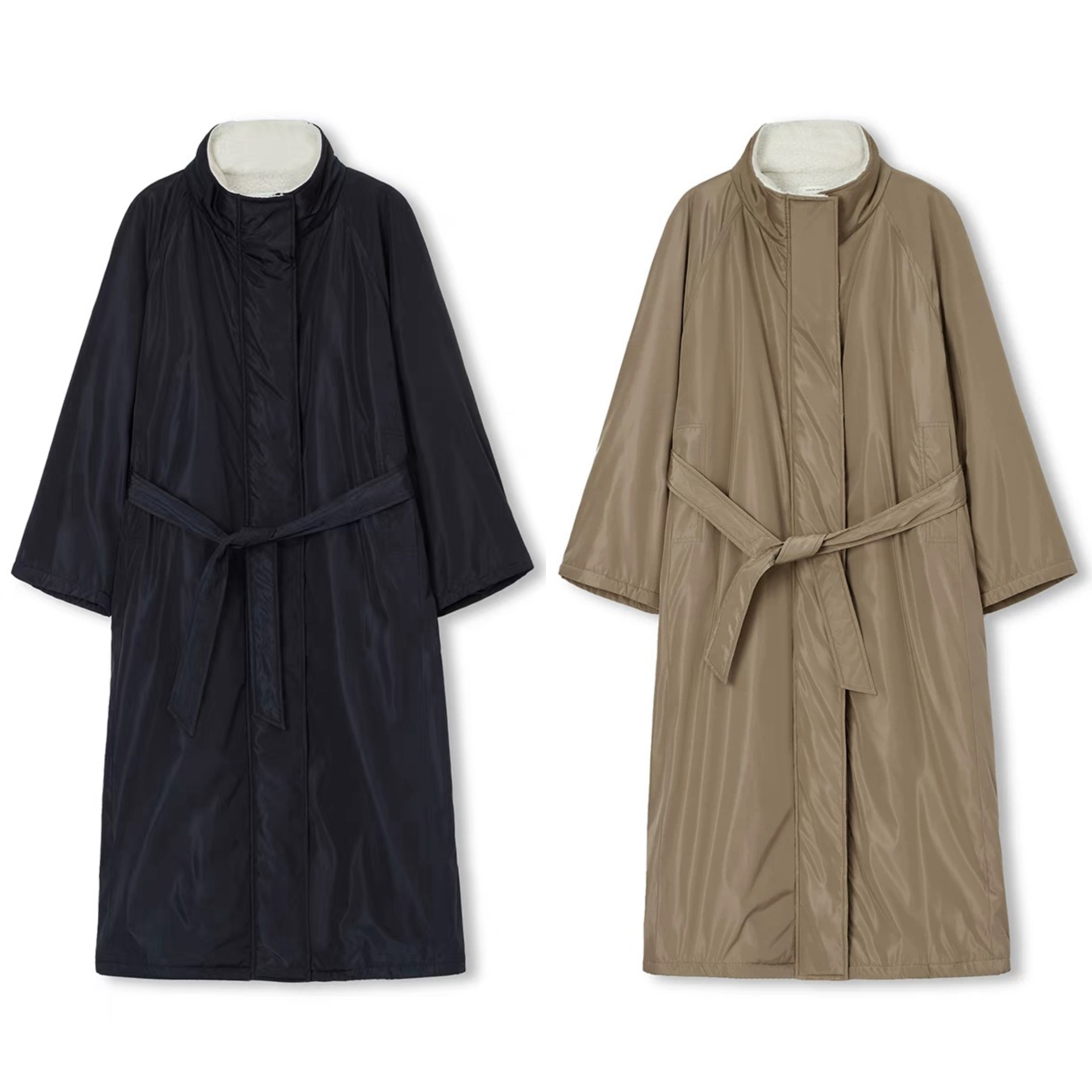 秋冬新品 立领长棉袍外套 风衣棉服百搭宽松大衣CONCISE WHITE