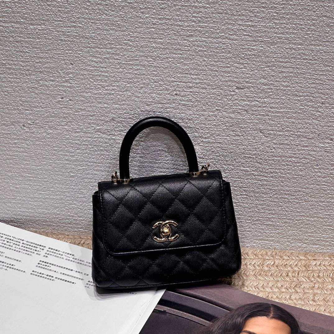 99新 Chanel/香奈儿 24K 黑金荔枝牛手柄Cocohandle nano