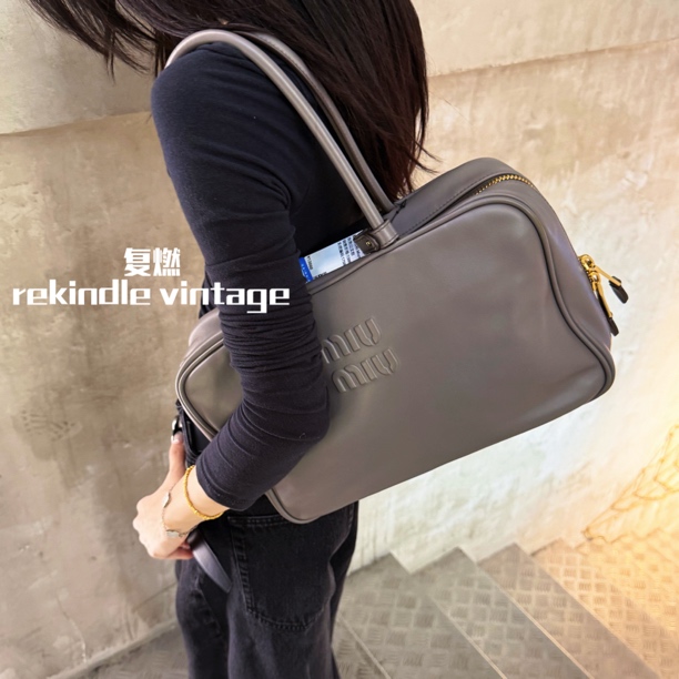 99新 MIU MIU/缪缪 复燃精选/beau三代灰色保龄球公文包大号