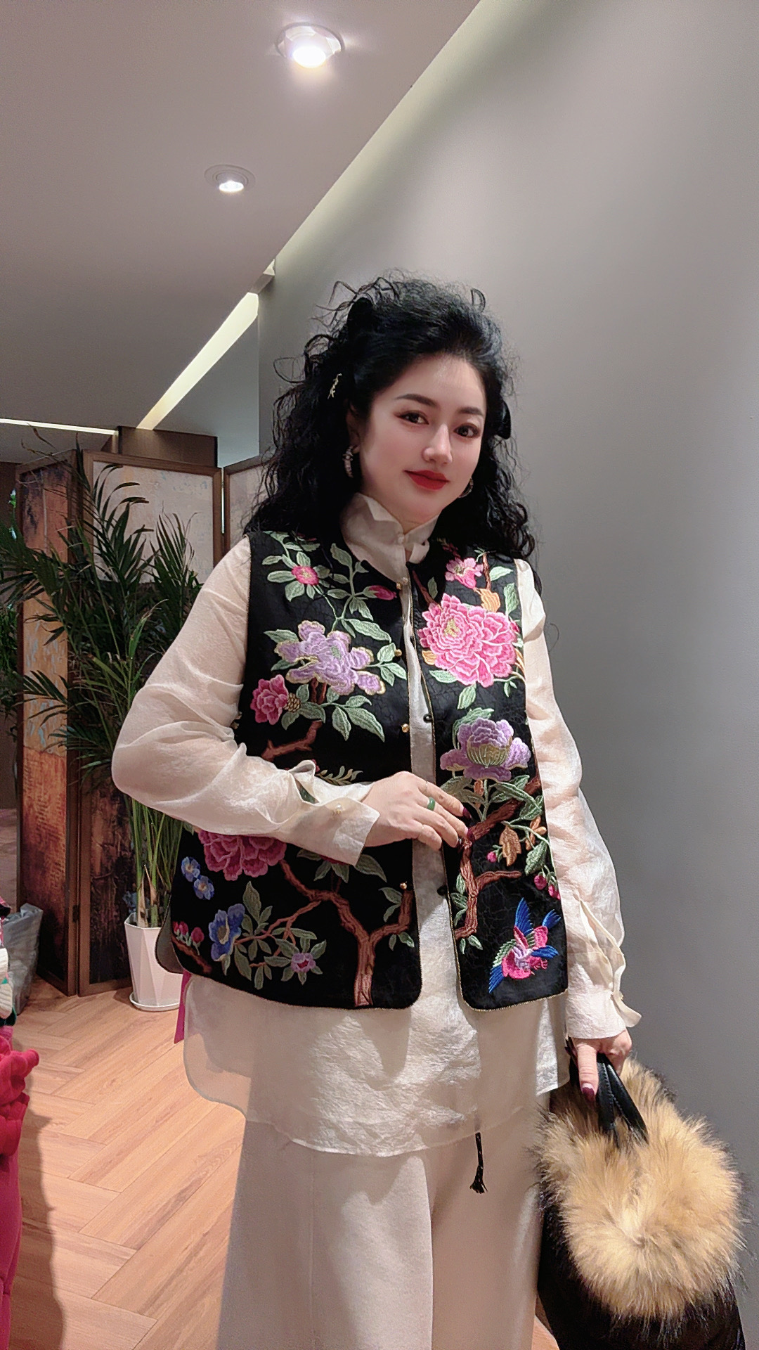 Chouduoduo 国色芳华 新中式刺绣牡丹花贵气醋酸马甲