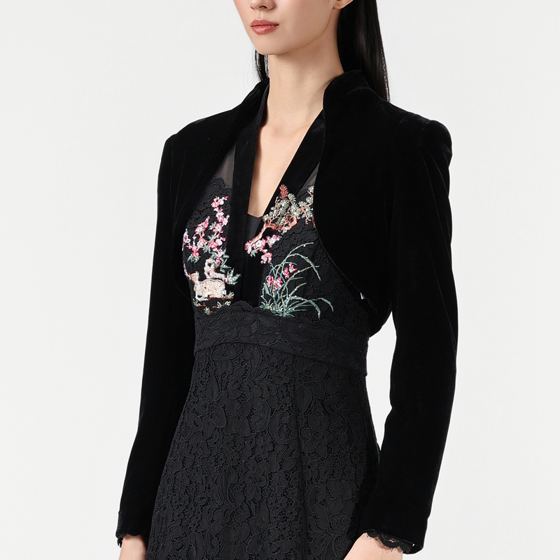 SUSSI/【25新年系列】胶囊系列短款外套气质长袖黑色复古国风中式