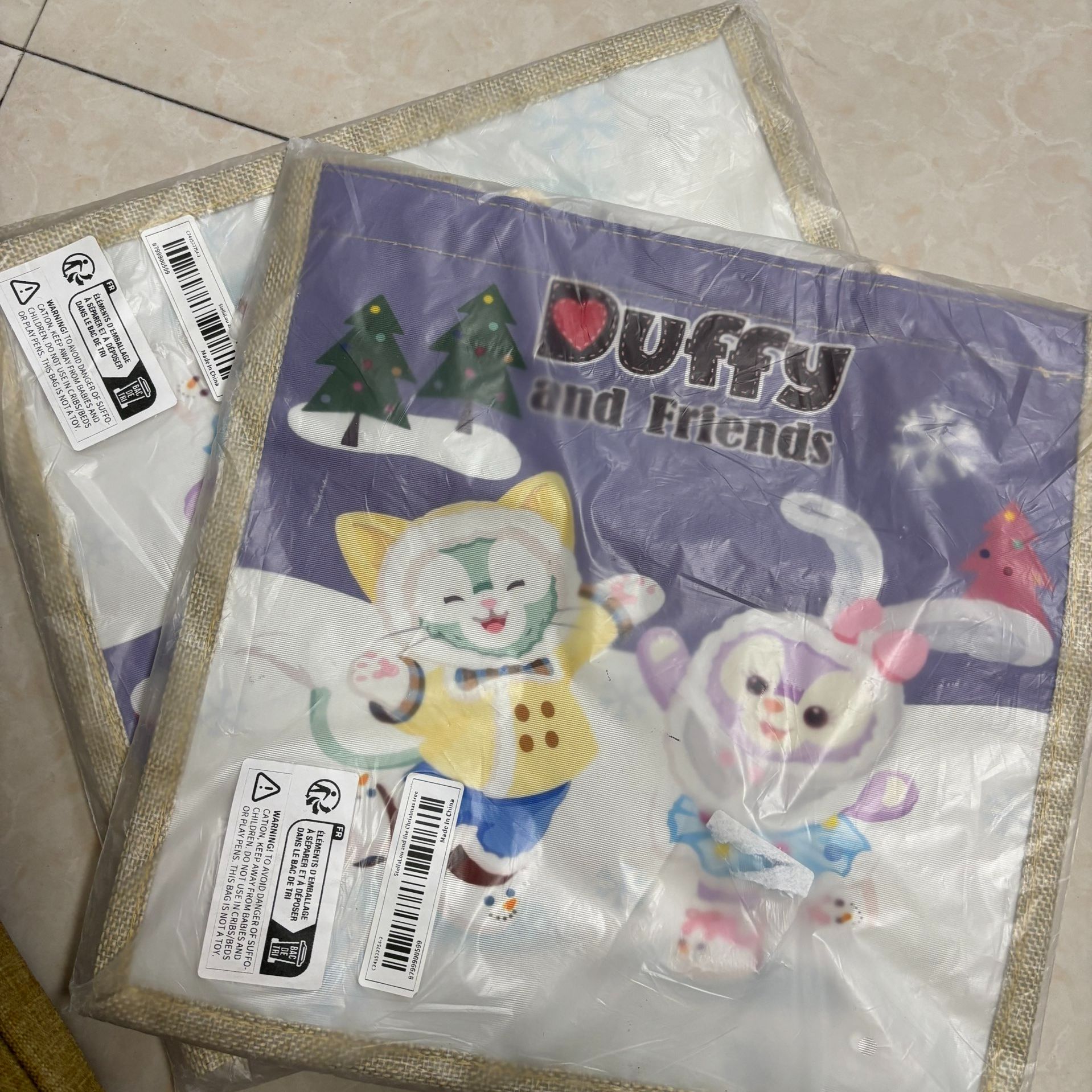 紫色兔子麻布手提包