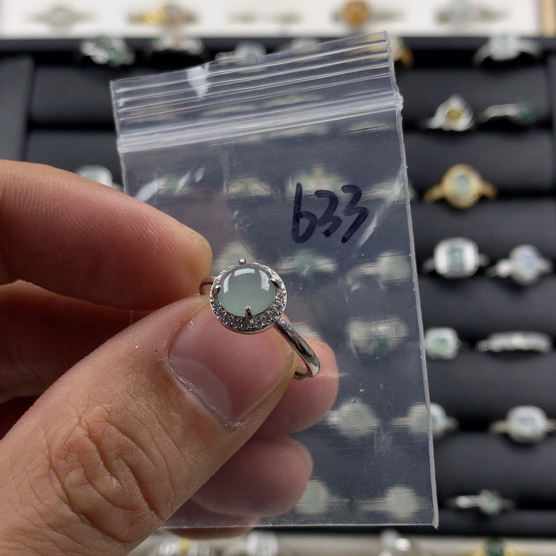 翡翠银S925镀金镶嵌戒指633