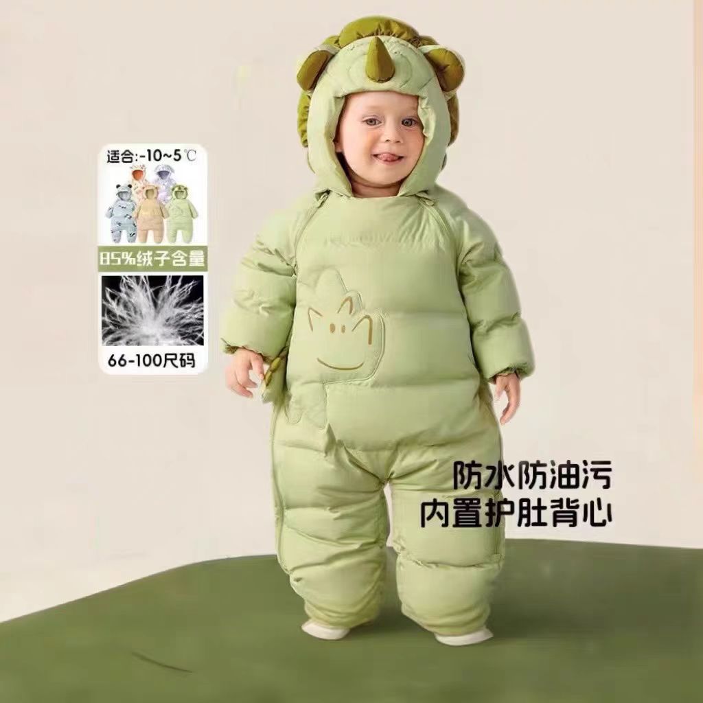 休闲儿童爬服羽绒服连帽加厚保暖防透