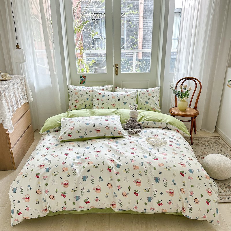 【铭哥家】 小清新全棉斜纹亲肤时尚印花纯棉四件套-欢乐