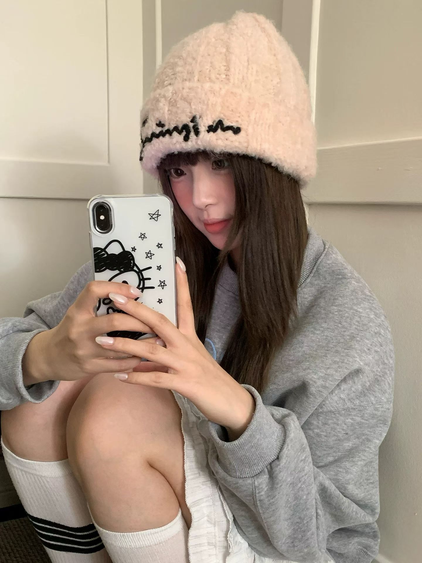 刺绣字母加厚女冬季毛线帽百搭韩系针织帽护耳帽包头帽大头围冷帽