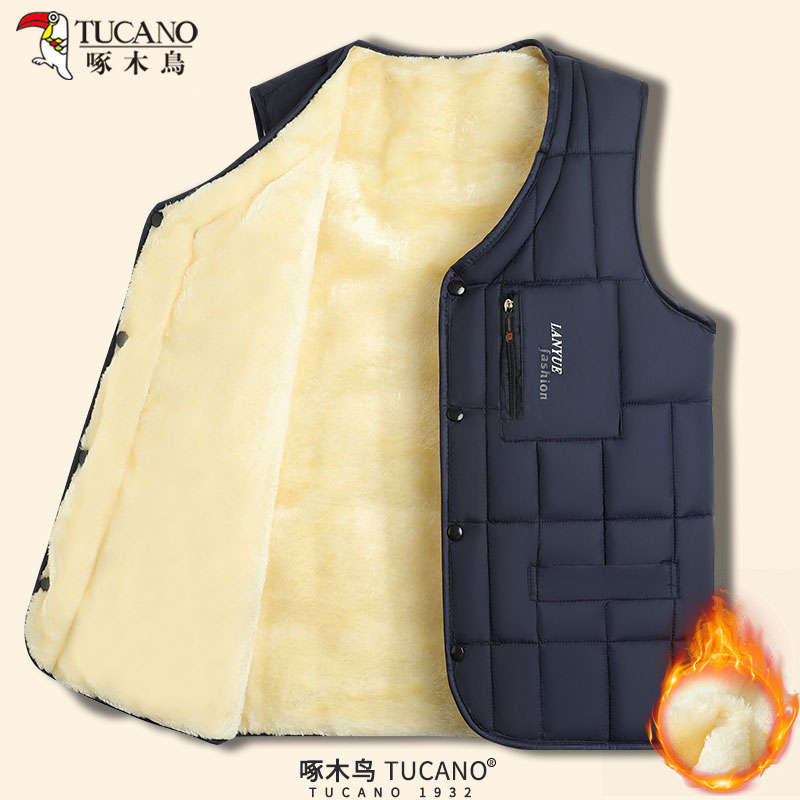啄木鸟2025秋冬季新款男士加绒加厚马甲中老年爸爸装坎肩保暖背心
