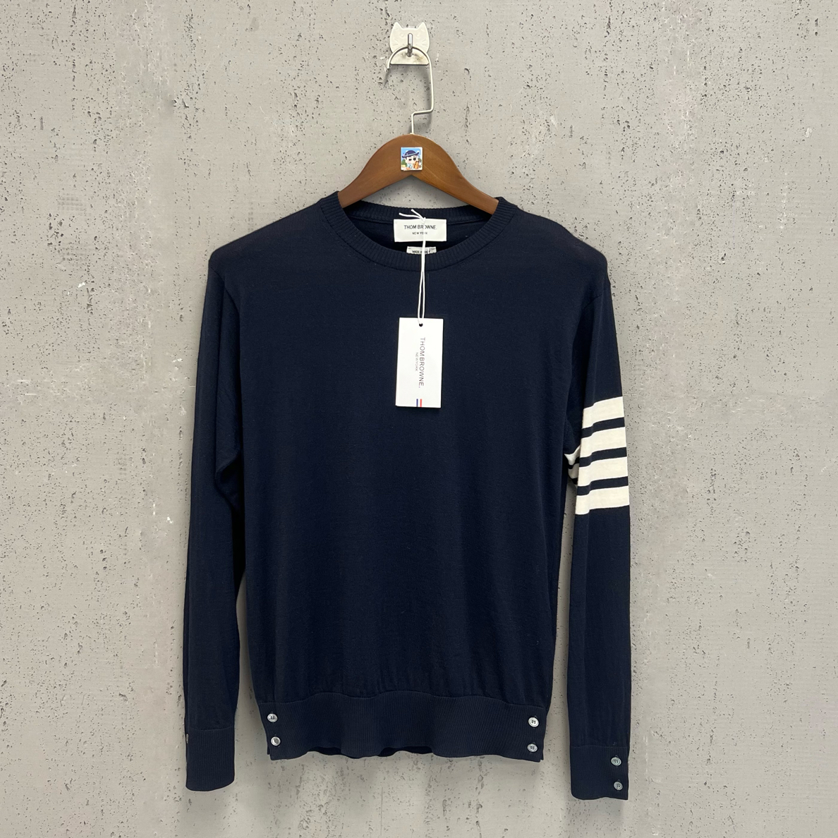未使用 THOMBROWNE tb藏青色手臂四道杠羊毛针织毛衣2码