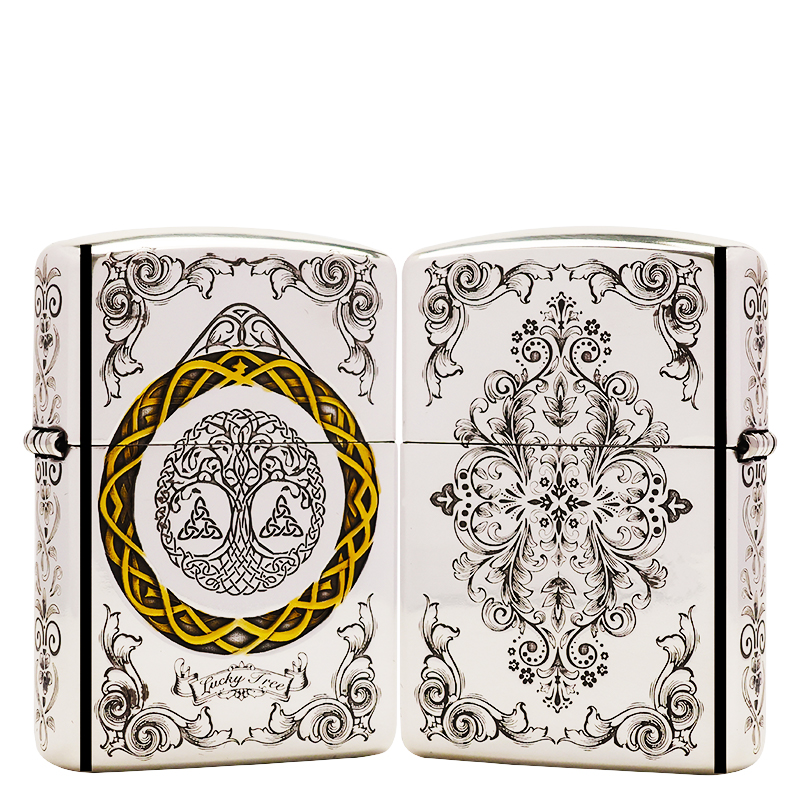 ZIPPO/之宝打火机镀银鎏金【幸运树】盔甲机原装正品煤油火机DYJ1