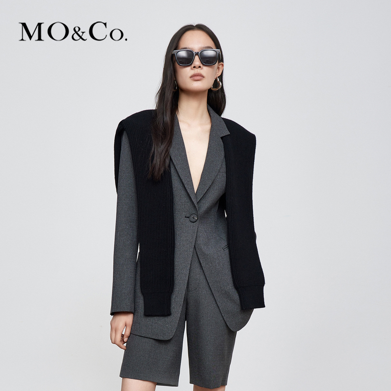 【达播用链接】MOCO秋季针织披肩垫肩收腰西装设计师MBB3BLA008