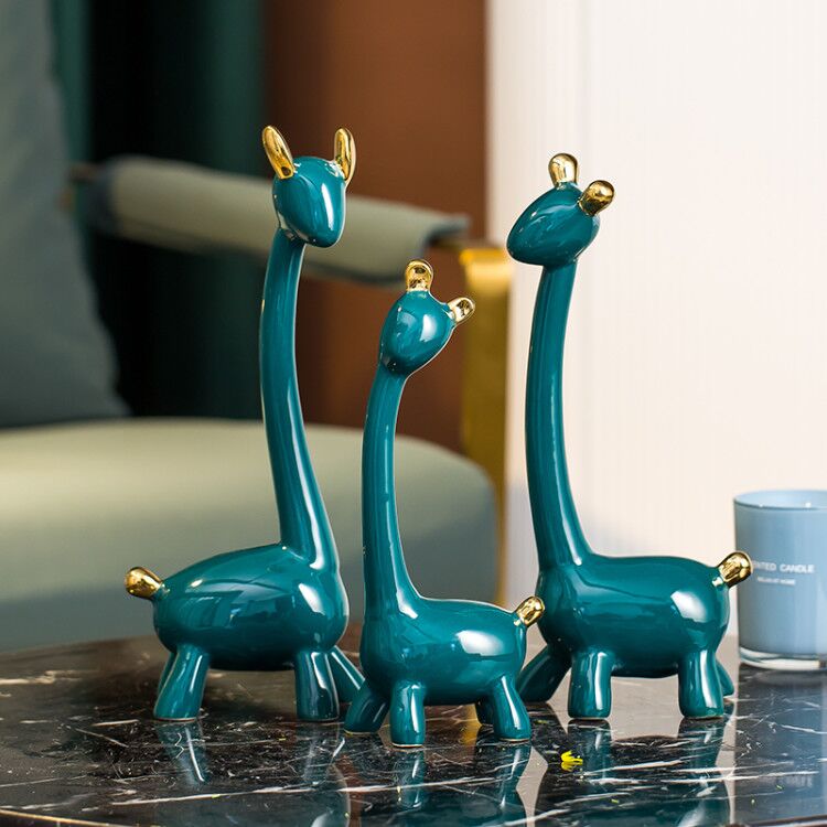 【JX】新中式家居装饰品一鹿相随小鹿摆件酒柜工艺品陶瓷玄关