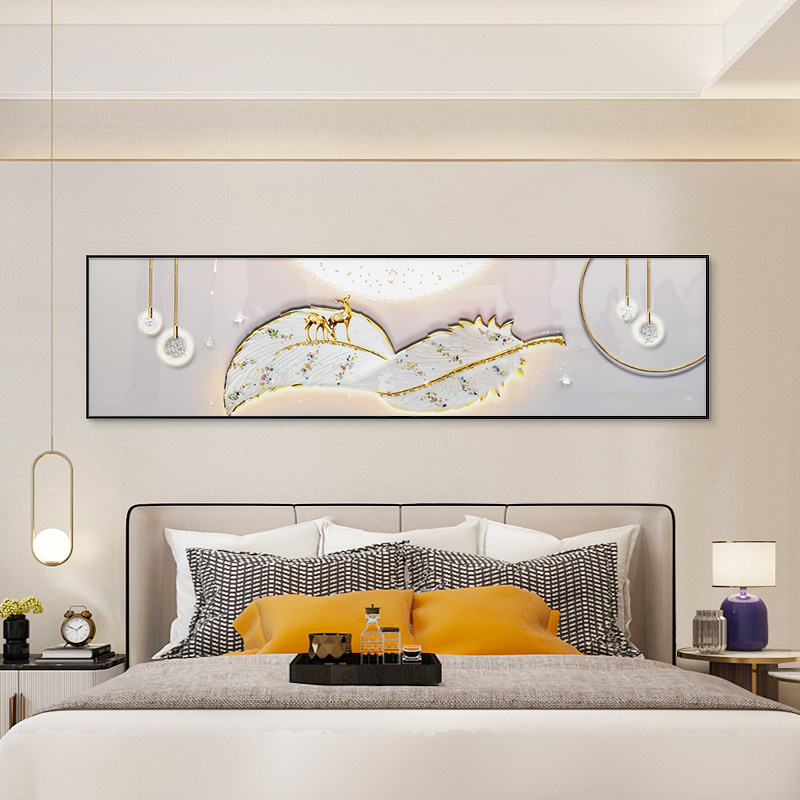 益师傅室装饰画高档羽毛床头挂画横幅现代简约大气主卧羽毛40150