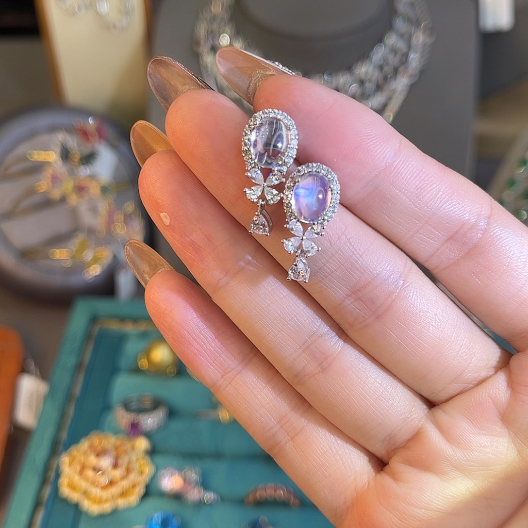 月光石耳坠银S925镶嵌h****g