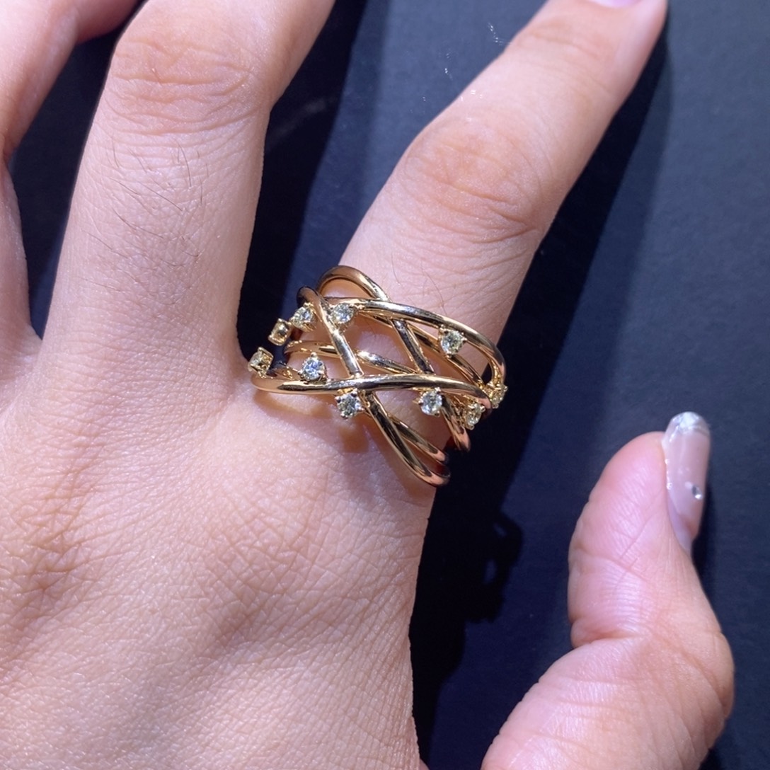 戒指/指环钻石18K金镶嵌k黄藤蔓缠绕戒指