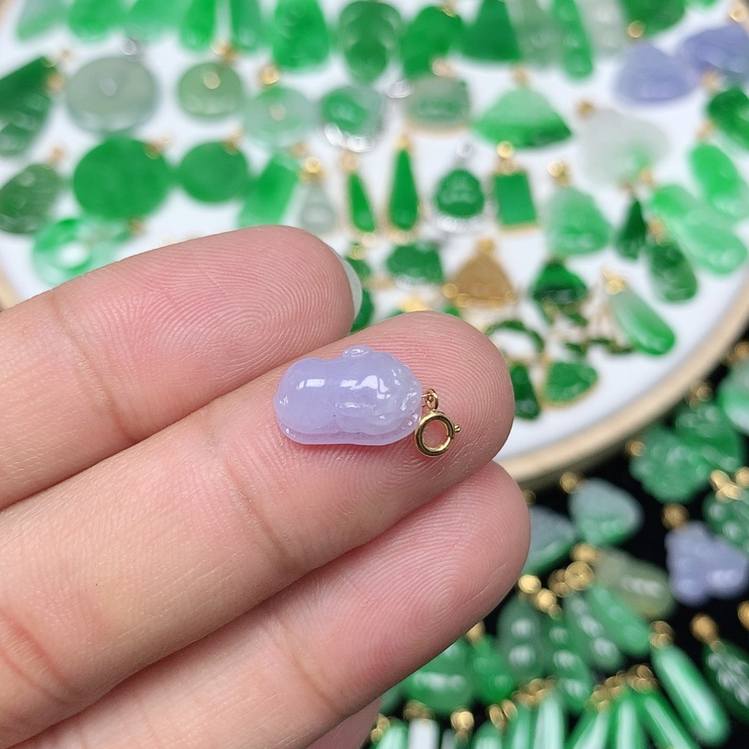 翡翠18K金镶嵌颈饰缅料精美紫罗兰貔貅