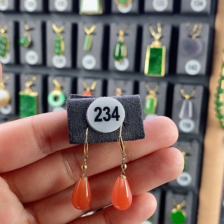 南红玛瑙耳饰18K金镶嵌