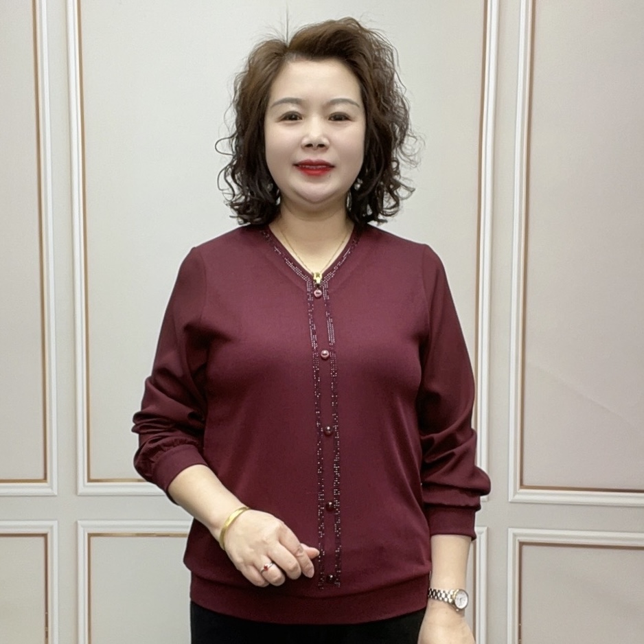 2025春季时尚妈妈装气质显瘦宽松洋气百搭中老年休闲长袖打底衫