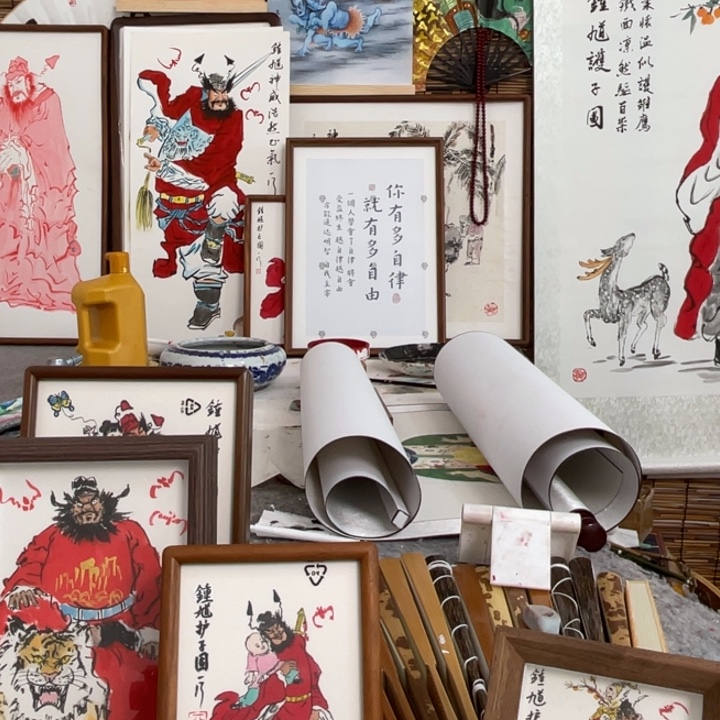 双***鱼国画李老师李老师折扇