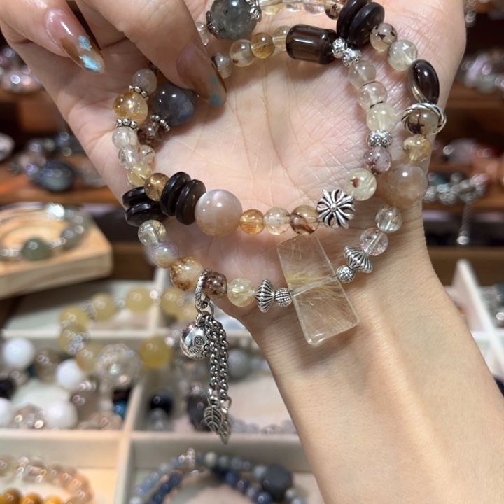 银S925镶嵌手链烟晶