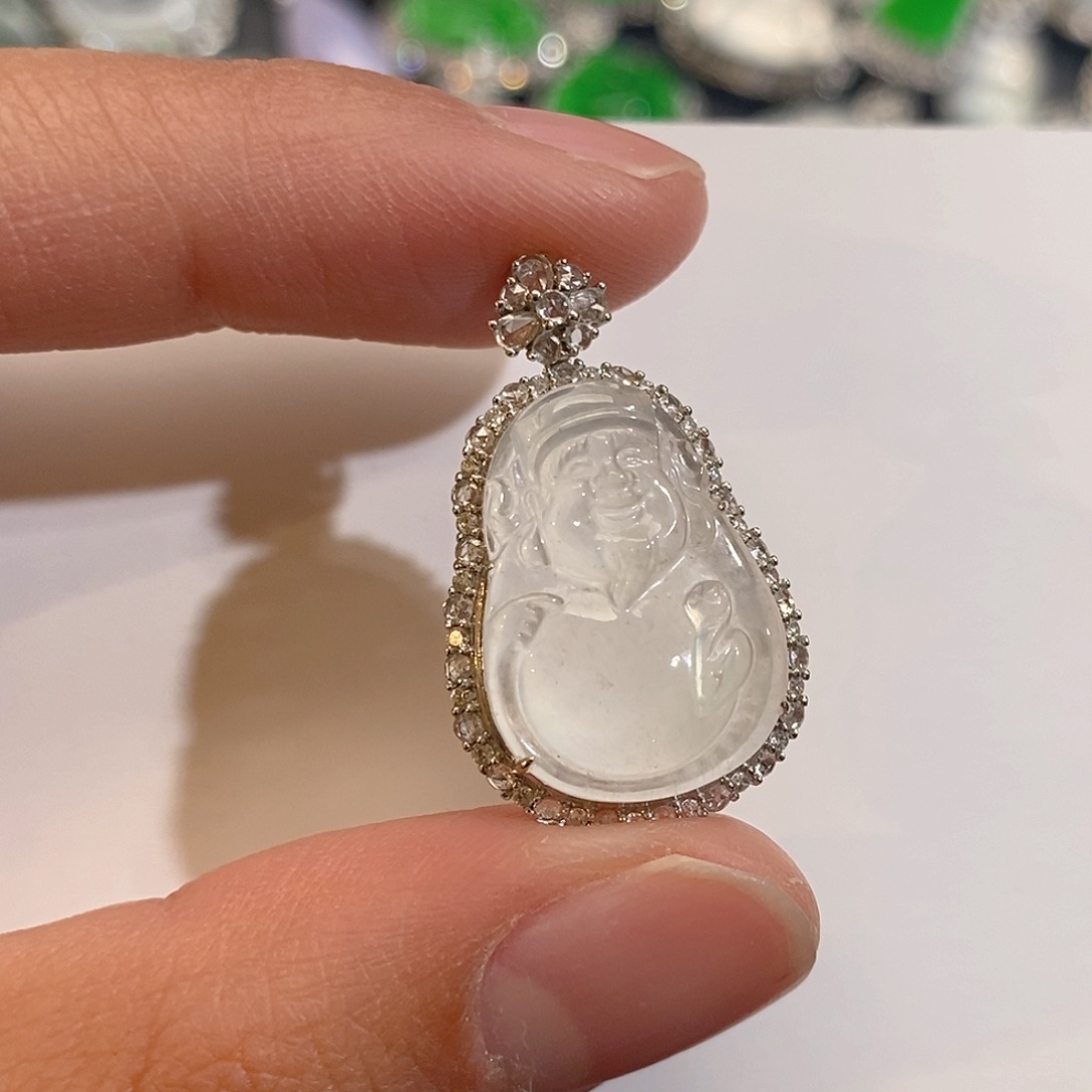 翡翠颈饰18K金镶嵌天然缅甸A货翡翠