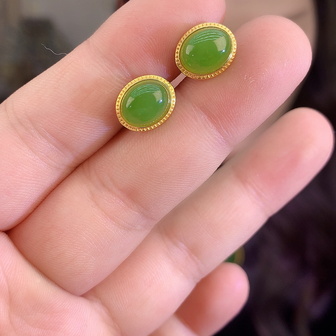 吊坠(不含链)银S925镶嵌和田玉（碧玉）耳饰