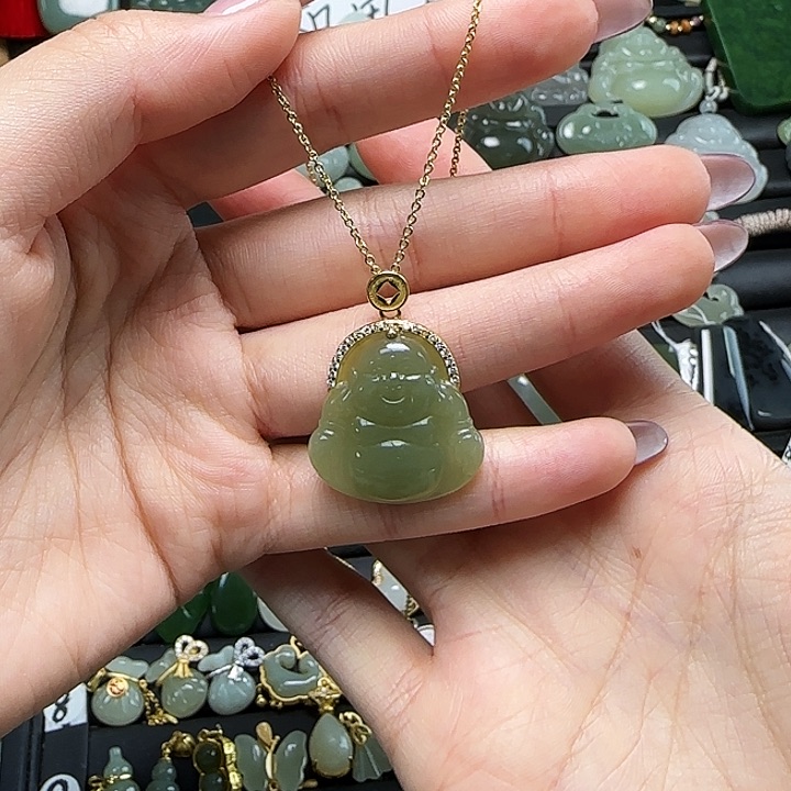 颈饰银S925镶嵌和田玉送链子送绳